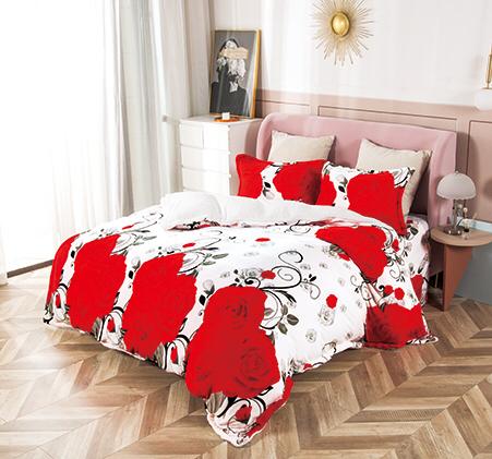 Lenjerie pat cocolino 2 persoane, 4 piese - model trandafiri rosii