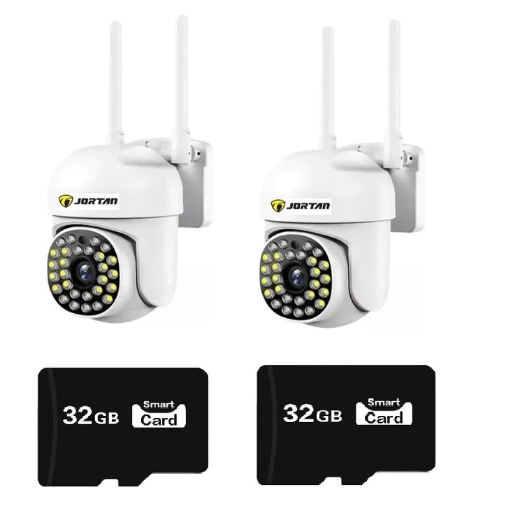 Set 2 x Camera Supraveghera WiFi 5MP Jortan 32 Leduri– Night Vision Color, Urmarire Automata, Audio Bidirectional + 2 Carduri 32GB Incluse