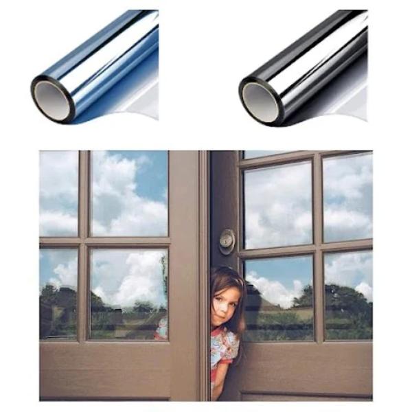Set 2 x Folie Oglinda pentru Geam Gri, Efect Reflectorizant, Protectie UV, Anti Caldura si Intimitate, 60 x 300 cm