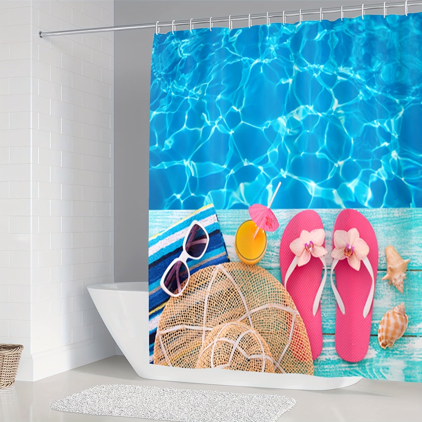 Set Pentru Baie: Perdea, Covorase Si Husa De Toaleta -  Summer Beach