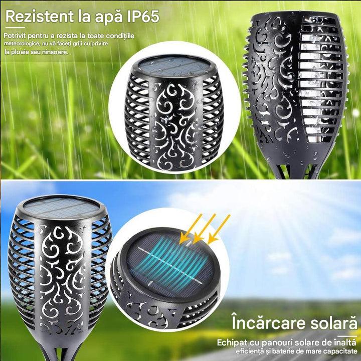 Set 8 x Lampa Solara Tip Torta cu Efect Flacara, Iluminare LED, Rezistente la Apa, Design Decorativ pentru Gradina si Alei