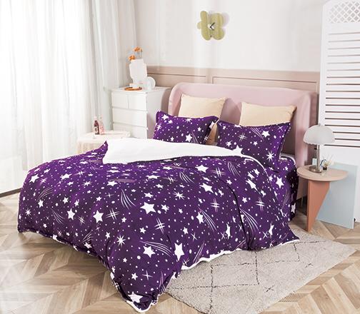 Lenjerie pat cocolino 2 persoane, 4 piese - stele mov