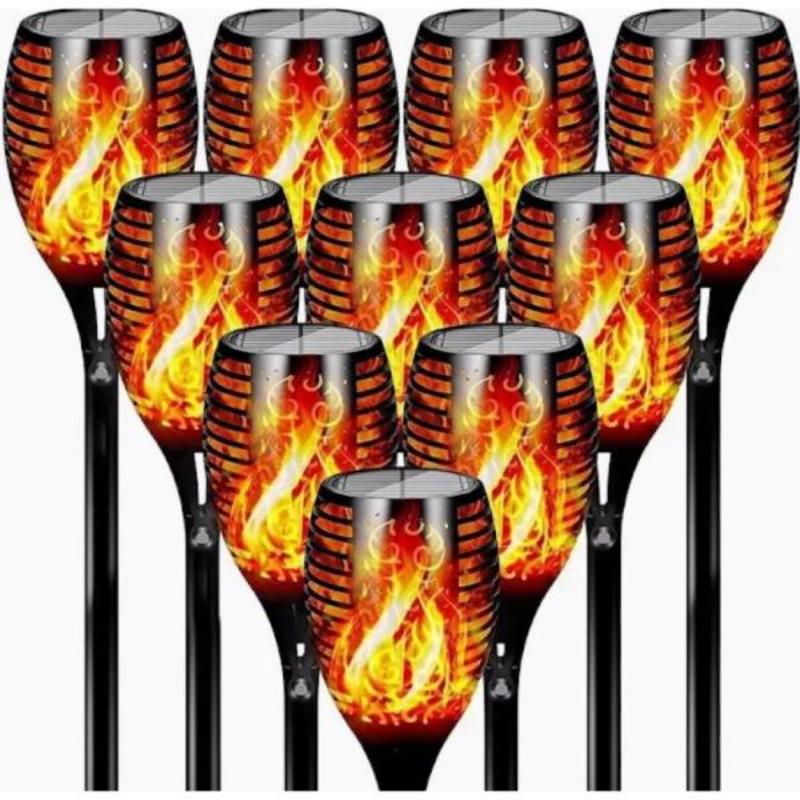 Set 8 x Lampa Solara Tip Torta cu Efect Flacara, Iluminare LED, Rezistente la Apa, Design Decorativ pentru Gradina si Alei