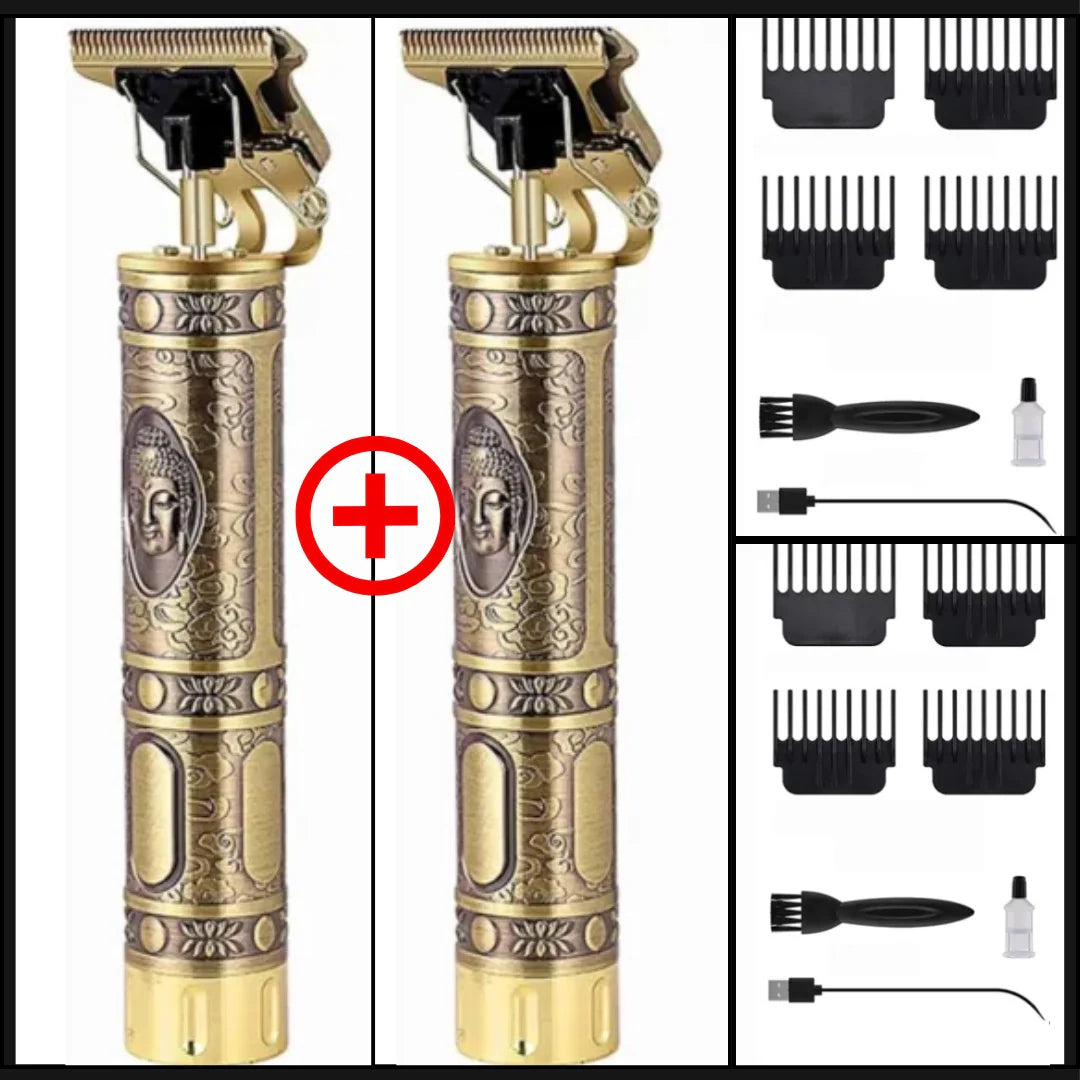 Set 2 x Aparat de Tuns Profesional USB, T-Blade Zero Gap, Design Vintage, Trimmer Barba si Par, Kit Complet pentru Barba si Par