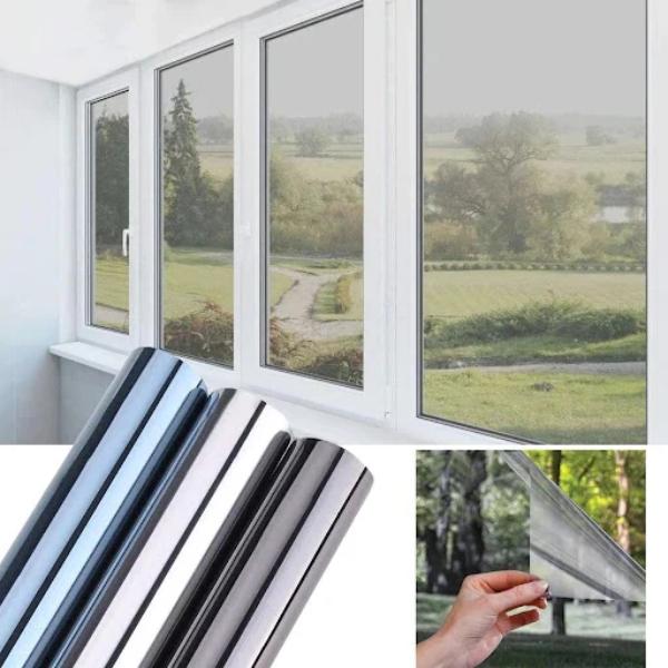 Set 2 x Folie Oglinda pentru Geam Gri, Efect Reflectorizant, Protectie UV, Anti Caldura si Intimitate, 45 x 300 cm