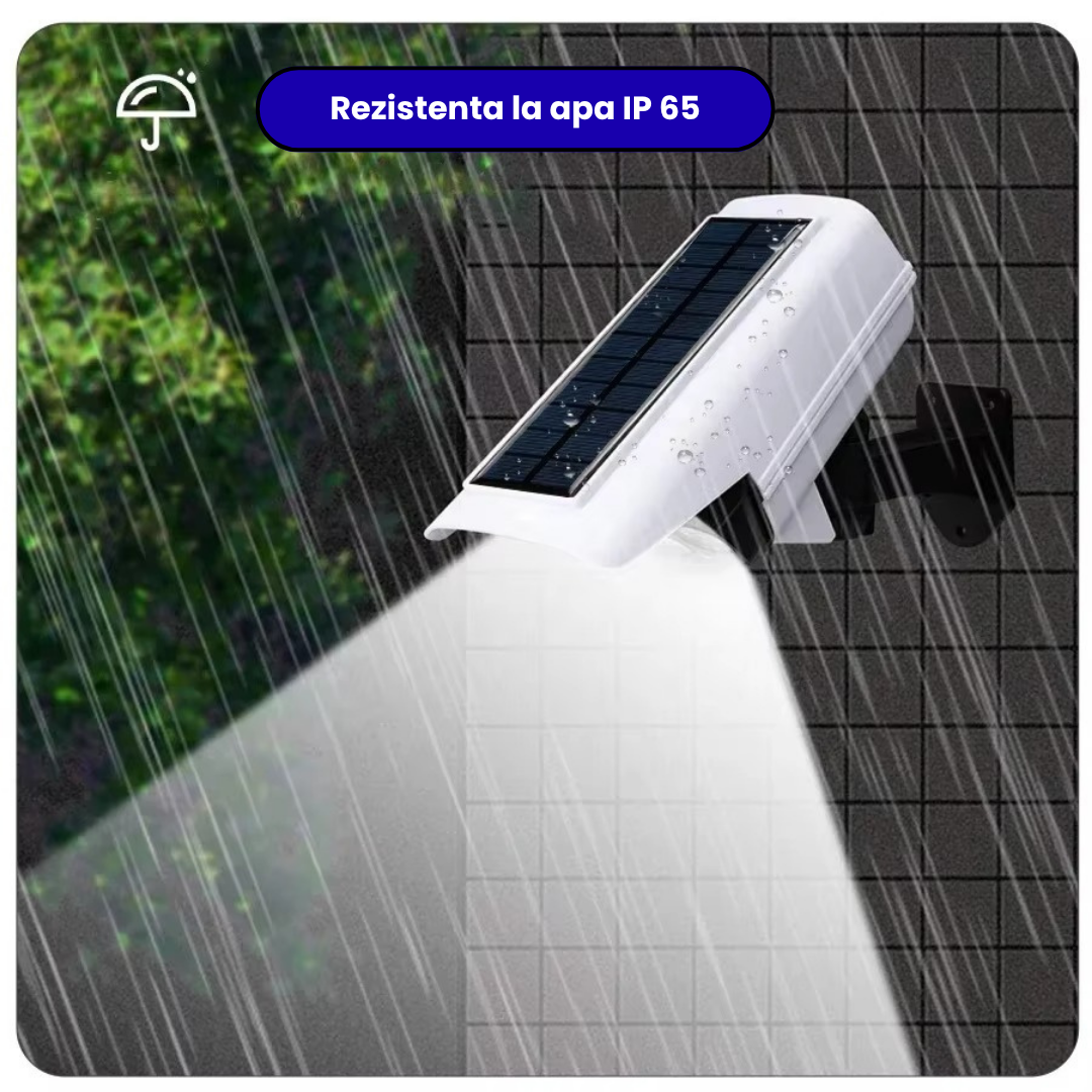 Set 2 x Camera Falsa cu Lampa Solara 77 LED, Senzor Miscare, Telecomanda, Efect Real de Supraveghere, Protectie Exterior