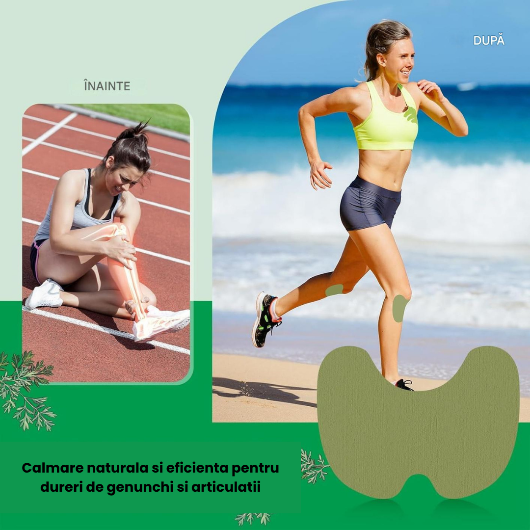Set 100 Plasturi pentru Dureri de Genunchi, Efect Calmante, Formula Naturala, Anti Inflamator, Pentru Articulatii si Muschi, Actiune Pana la 12 Ore