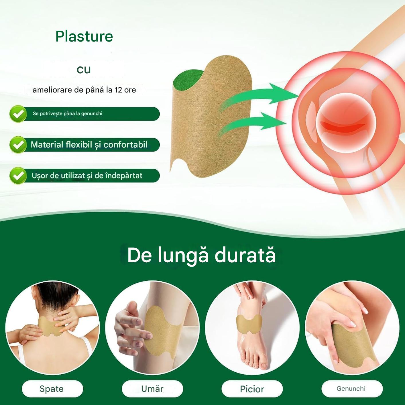 Set 100 Plasturi pentru Dureri de Genunchi, Efect Calmante, Formula Naturala, Anti Inflamator, Pentru Articulatii si Muschi, Actiune Pana la 12 Ore