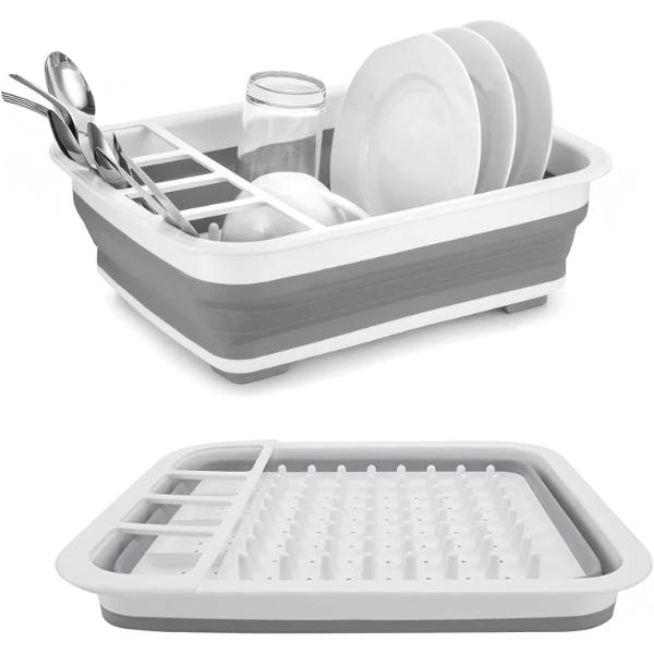 Scurgator Vase Pliabil cu Tavita de Scurgere, Organizator Bucatarie Compact, Suport Tacamuri si Farfurii, Design Economisire Spatiu