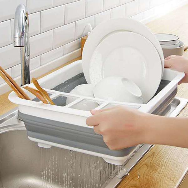Scurgator Vase Pliabil cu Tavita de Scurgere, Organizator Bucatarie Compact, Suport Tacamuri si Farfurii, Design Economisire Spatiu