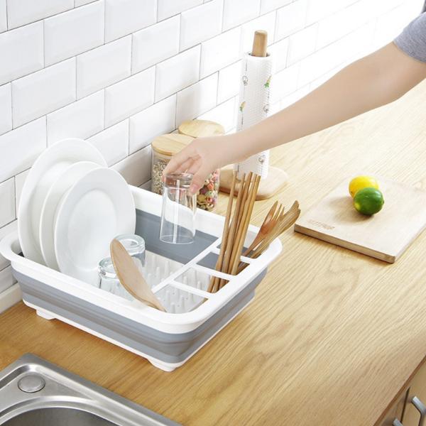 Scurgator Vase Pliabil cu Tavita de Scurgere, Organizator Bucatarie Compact, Suport Tacamuri si Farfurii, Design Economisire Spatiu
