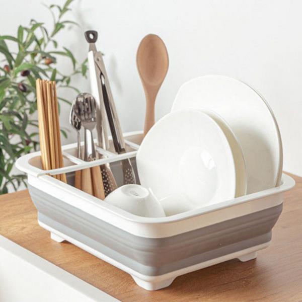Scurgator Vase Pliabil cu Tavita de Scurgere, Organizator Bucatarie Compact, Suport Tacamuri si Farfurii, Design Economisire Spatiu