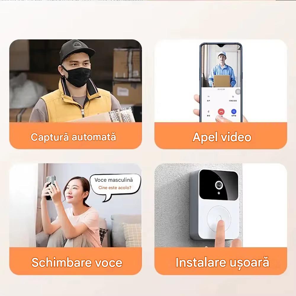 Sonerie Video Wireless cu Camera HD, Apel Video pe Telefon, Detectie Miscare, Audio Bidirectional, Instalare Usoara