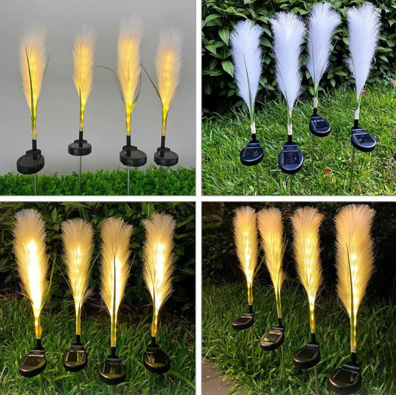 Set 2 x Lampa Solara Gradina Tip Pampas LED 70 cm – Iluminat Exterior Decorativ, Lumina Calda, Rezistente la Apa si Instalare Usoara