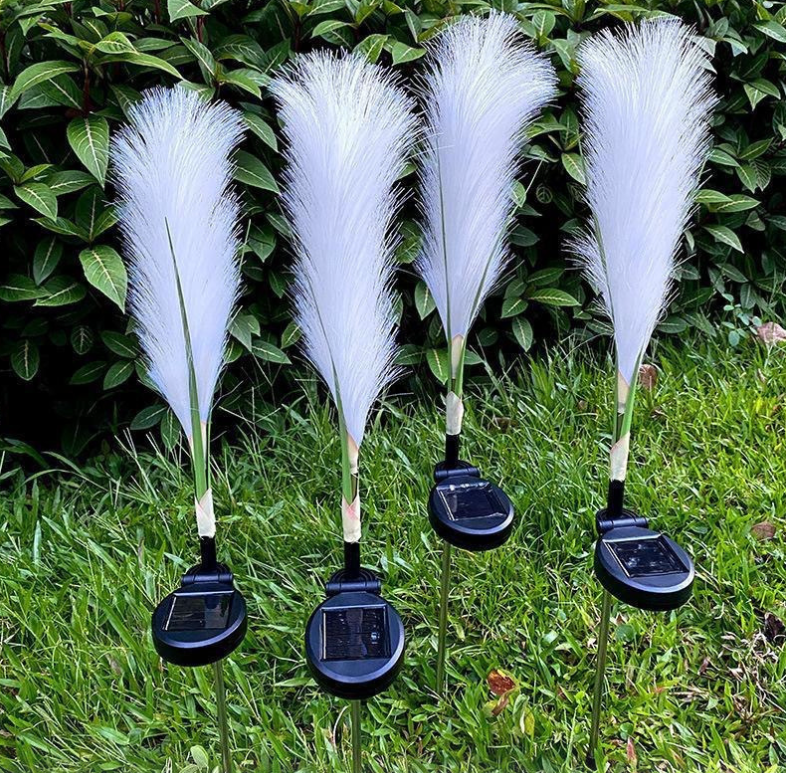 Set 2 x Lampa Solara Gradina Tip Pampas LED 70 cm – Iluminat Exterior Decorativ, Lumina Calda, Rezistente la Apa si Instalare Usoara