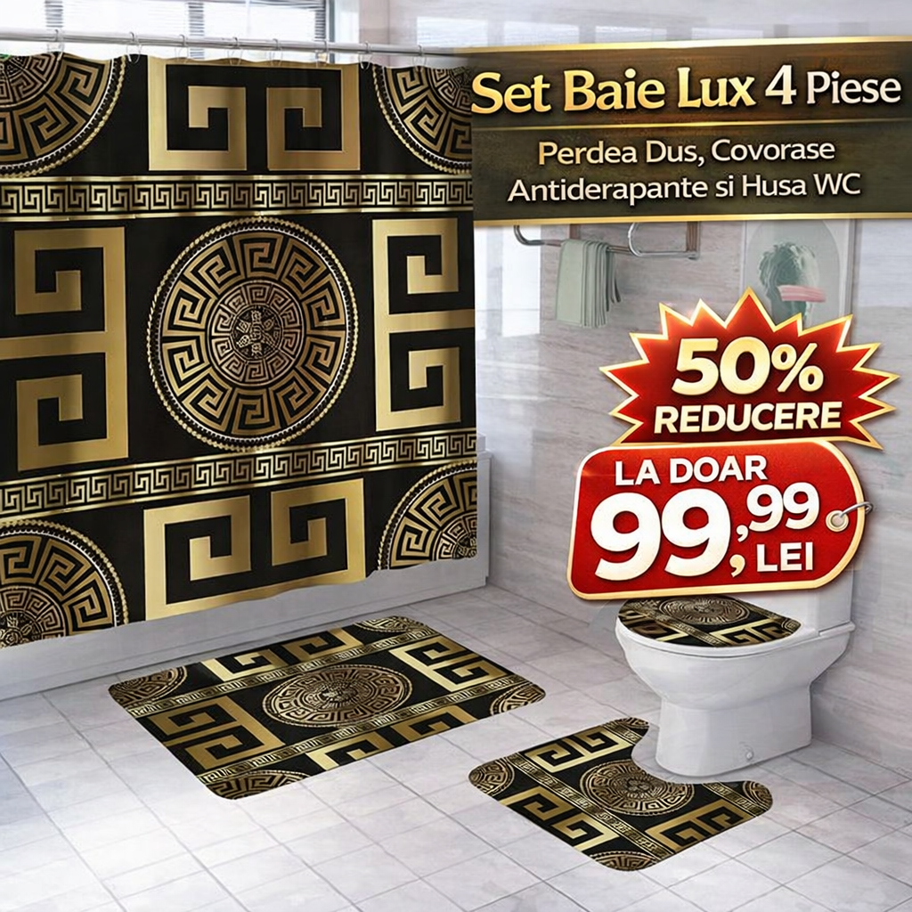 Set Pentru Baie: Perdea, Covorase Si Husa De Toaleta - Versace