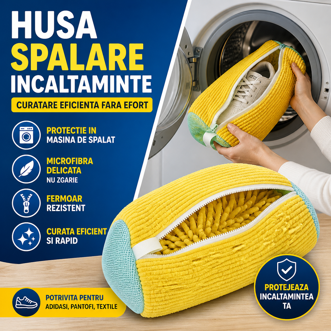 Sac pentru Spalat Adidasi, Protectie Incaltaminte, Microfibra Premium, Antizgarieturi, Ideal pentru Masina de Spalat