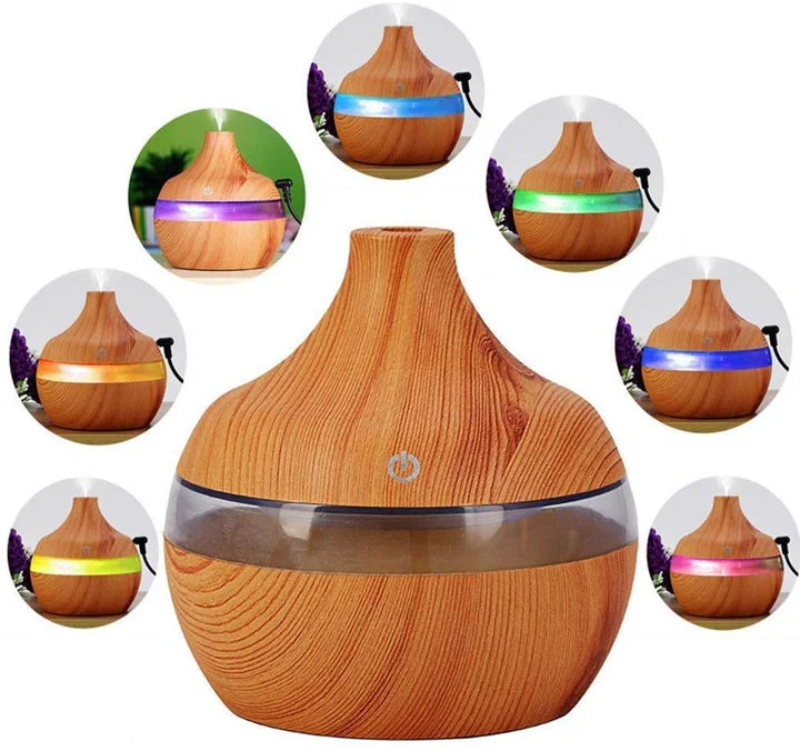 Set 1+1 Difuzor Aromaterapie cu 12 Uleiuri Esentiale, Umidificator LED RGB, Silentios