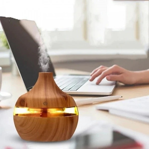 Set 1+1 Difuzor Aromaterapie cu 12 Uleiuri Esentiale, Umidificator LED RGB, Silentios