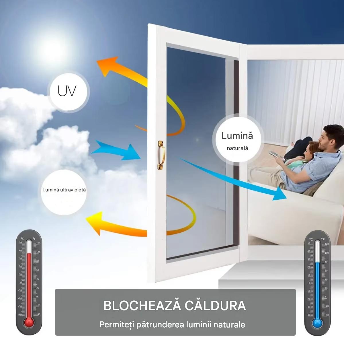 Set 2 x Folie Oglinda pentru Geam Gri, Efect Reflectorizant, Protectie UV, Anti Caldura si Intimitate, 45 x 300 cm