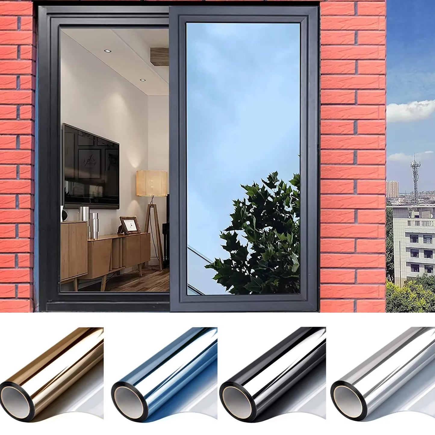 Set 2 x Folie Oglinda pentru Geam Gri, Efect Reflectorizant, Protectie UV, Anti Caldura si Intimitate, 60 x 300 cm