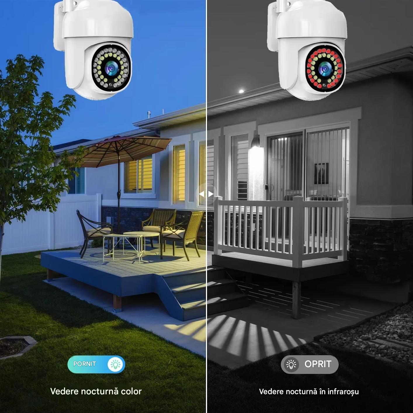 Set 2 x Camera Supraveghera WiFi 5MP Jortan 32 Leduri– Night Vision Color, Urmarire Automata, Audio Bidirectional + 2 Carduri 32GB Incluse