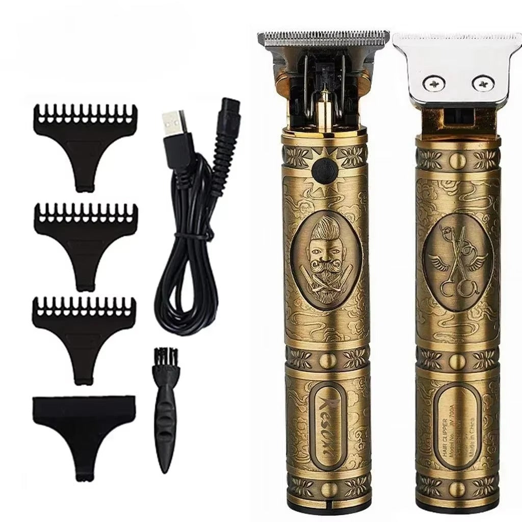 Set 2 x Aparat de Tuns Profesional USB, T-Blade Zero Gap, Design Vintage, Trimmer Barba si Par, Kit Complet pentru Barba si Par