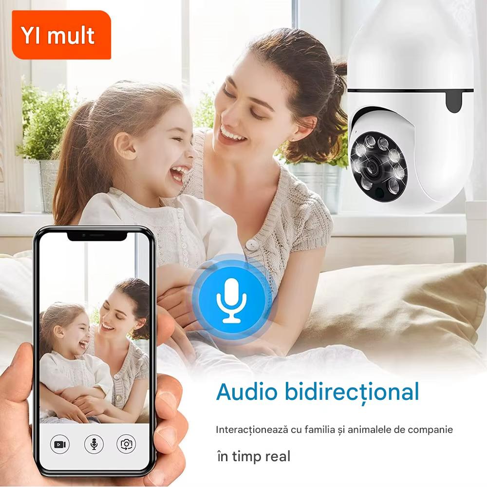 Set 2 x Camera Supraveghere WiFi Tip Bec XHW-5, Rotativa 360°, Night Vision, Audio Bidirectional, Control din Telefon