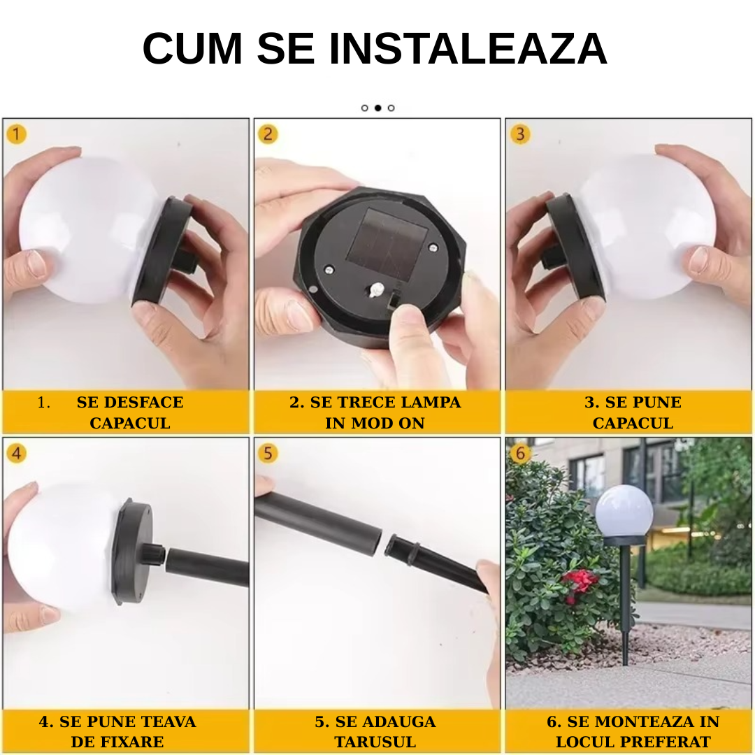 Set 10 x Lampa Solara LED Gradina tip Glob – Iluminat Exterior Premium fara Cabluri, Rezistenta la Apa, Lumina Ambientala Automata