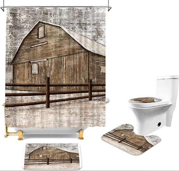 Set 2 x Lichidare de Stoc! Set Pentru Baie: Perdea, Covorase Si Husa De Toaleta - Rustic Farm